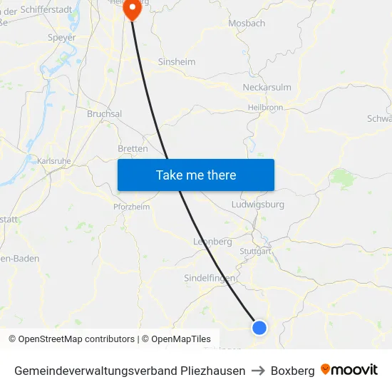 Gemeindeverwaltungsverband Pliezhausen to Boxberg map
