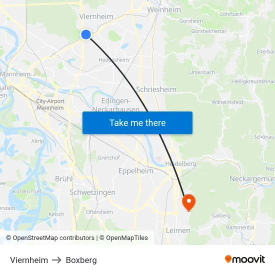 Viernheim to Boxberg map