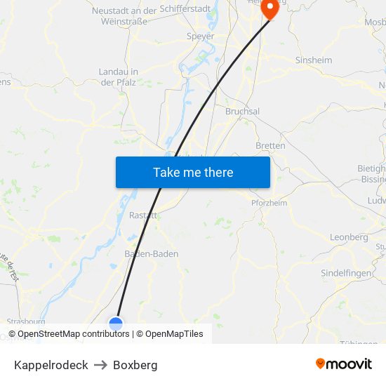 Kappelrodeck to Boxberg map