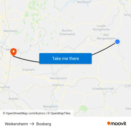 Weikersheim to Boxberg map