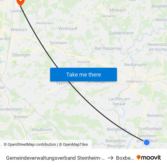 Gemeindeverwaltungsverband Steinheim-Murr to Boxberg map