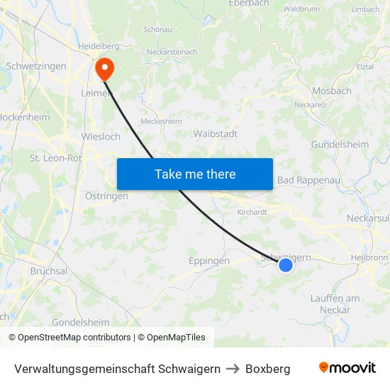 Verwaltungsgemeinschaft Schwaigern to Boxberg map