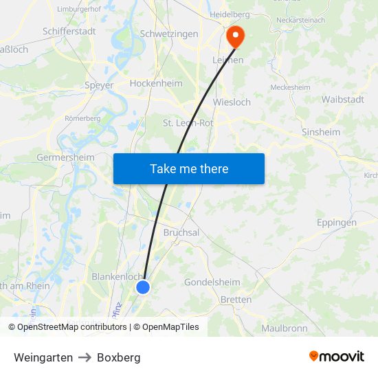 Weingarten to Boxberg map