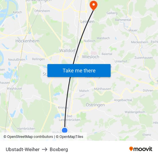 Ubstadt-Weiher to Boxberg map