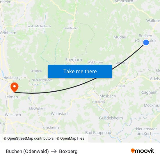 Buchen (Odenwald) to Boxberg map