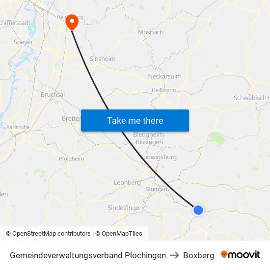 Gemeindeverwaltungsverband Plochingen to Boxberg map