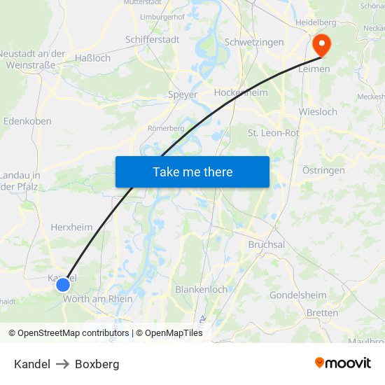 Kandel to Boxberg map
