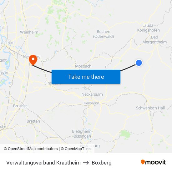 Verwaltungsverband Krautheim to Boxberg map