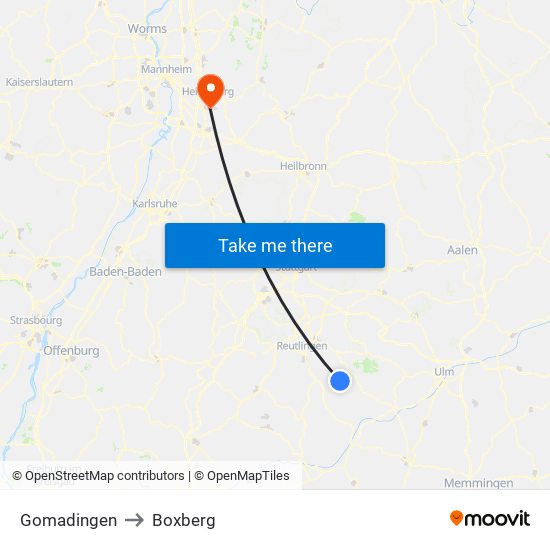 Gomadingen to Boxberg map