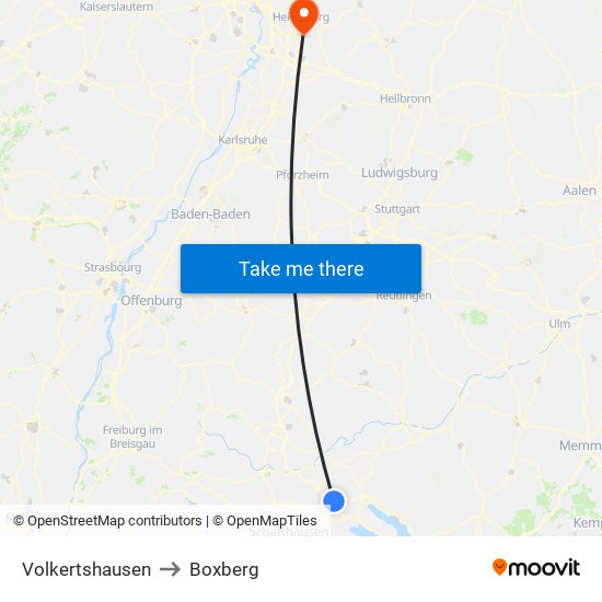 Volkertshausen to Boxberg map