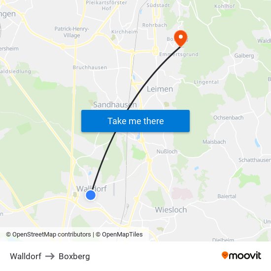 Walldorf to Boxberg map