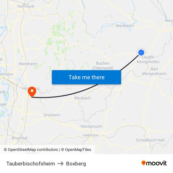 Tauberbischofsheim to Boxberg map