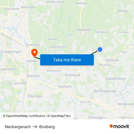 Neckargerach to Boxberg map