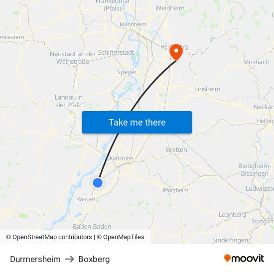 Durmersheim to Boxberg map