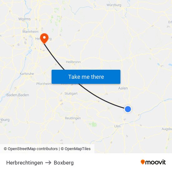 Herbrechtingen to Boxberg map