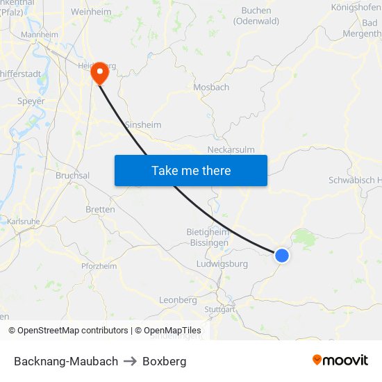 Backnang-Maubach to Boxberg map