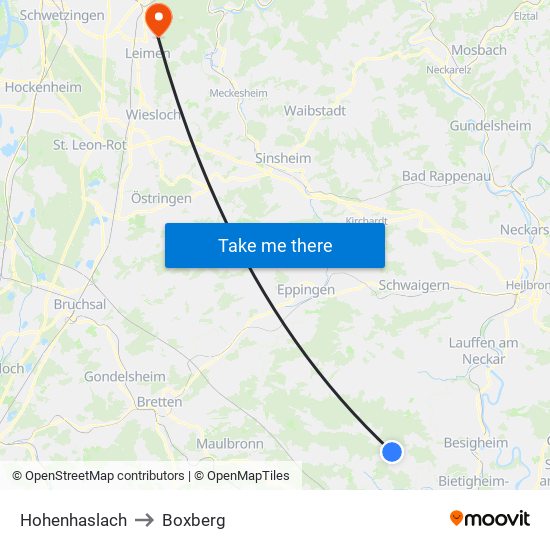 Hohenhaslach to Boxberg map