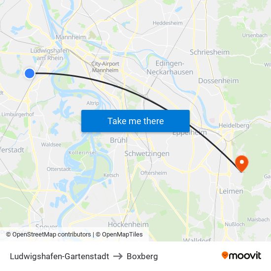 Ludwigshafen-Gartenstadt to Boxberg map