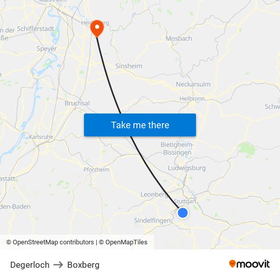 Degerloch to Boxberg map