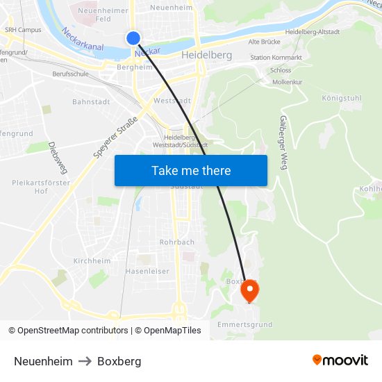 Neuenheim to Boxberg map
