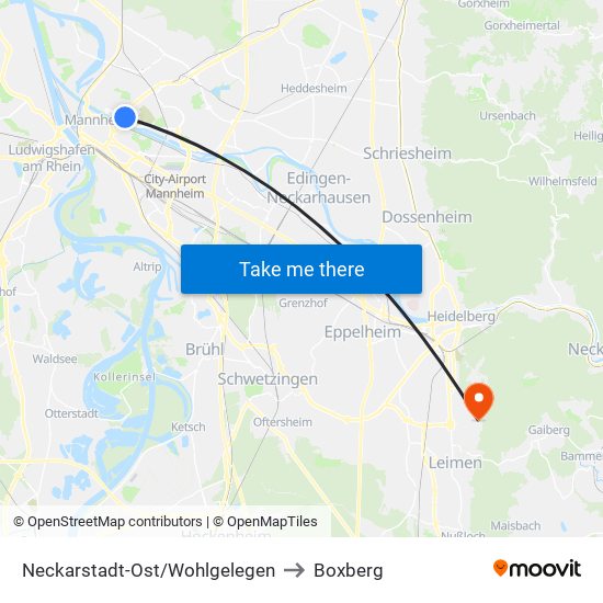 Neckarstadt-Ost/Wohlgelegen to Boxberg map