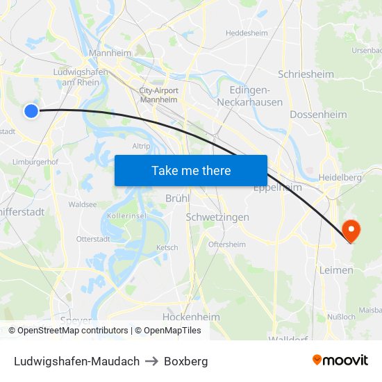 Ludwigshafen-Maudach to Boxberg map