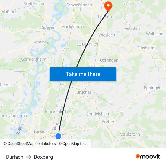 Durlach to Boxberg map