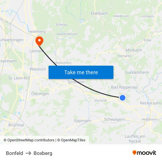 Bonfeld to Boxberg map