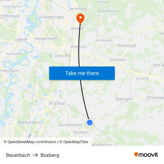 Bauerbach to Boxberg map