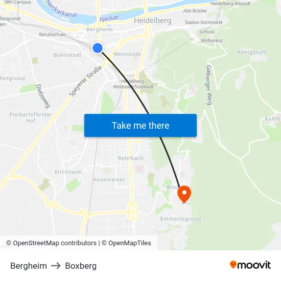 Bergheim to Boxberg map