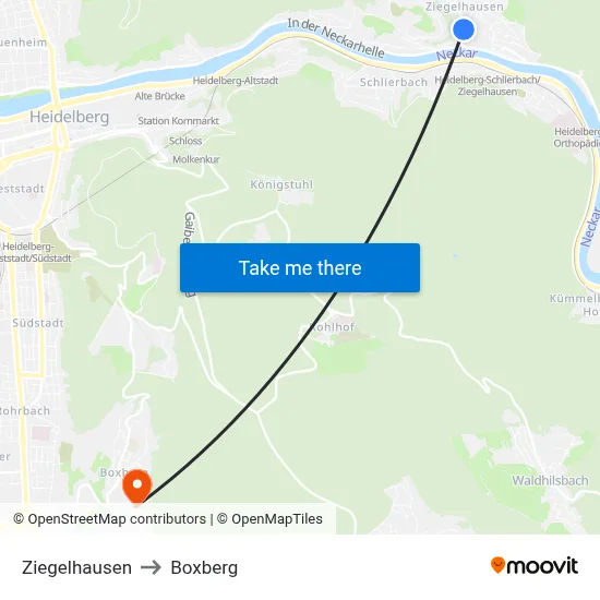 Ziegelhausen to Boxberg map
