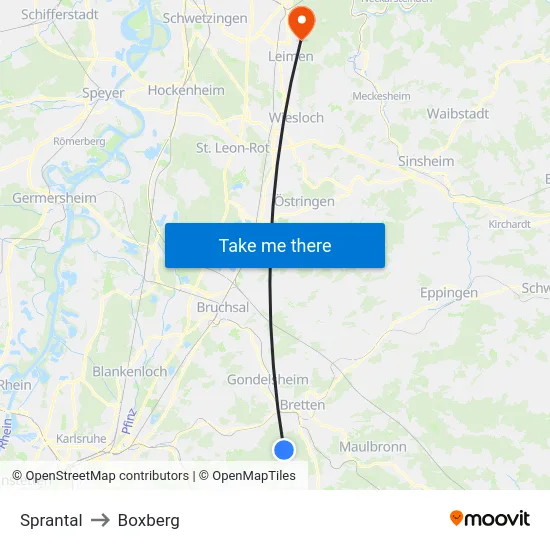Sprantal to Boxberg map