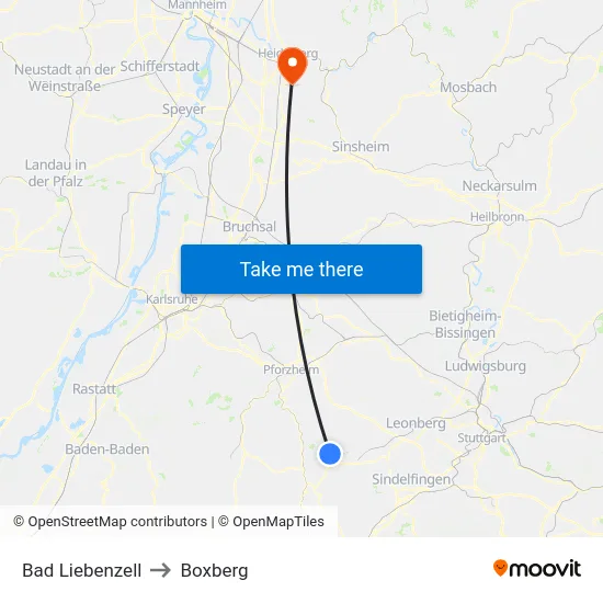Bad Liebenzell to Boxberg map