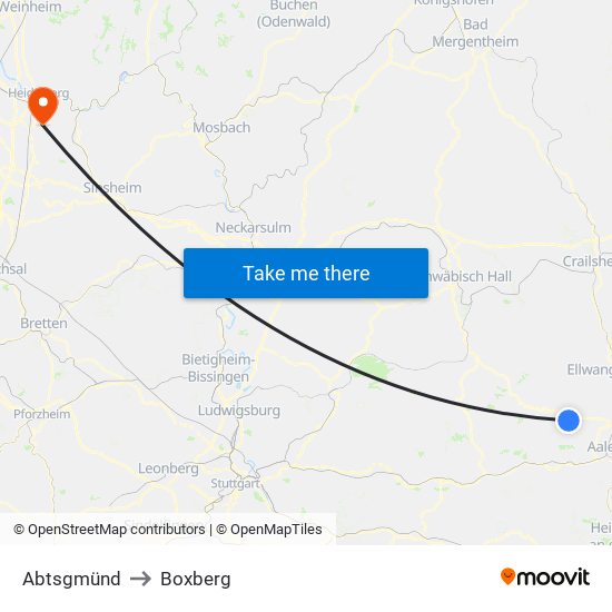 Abtsgmünd to Boxberg map