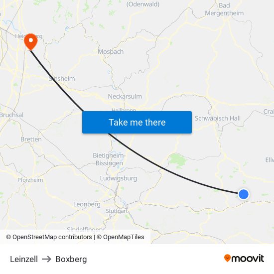 Leinzell to Boxberg map