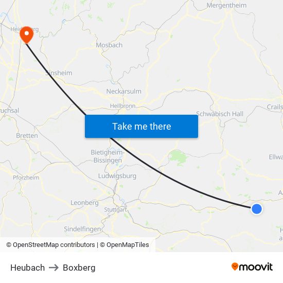 Heubach to Boxberg map