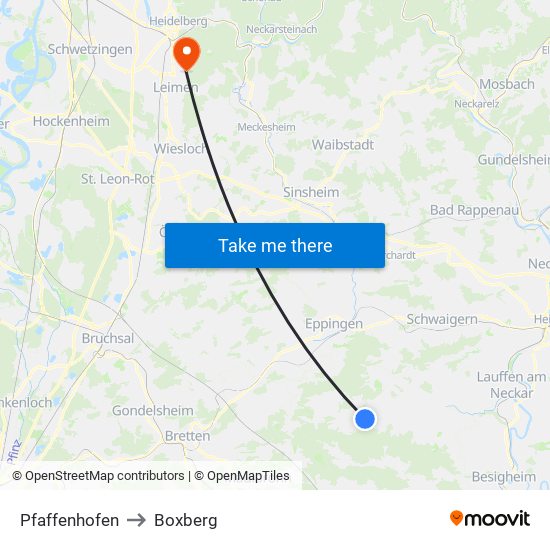 Pfaffenhofen to Boxberg map