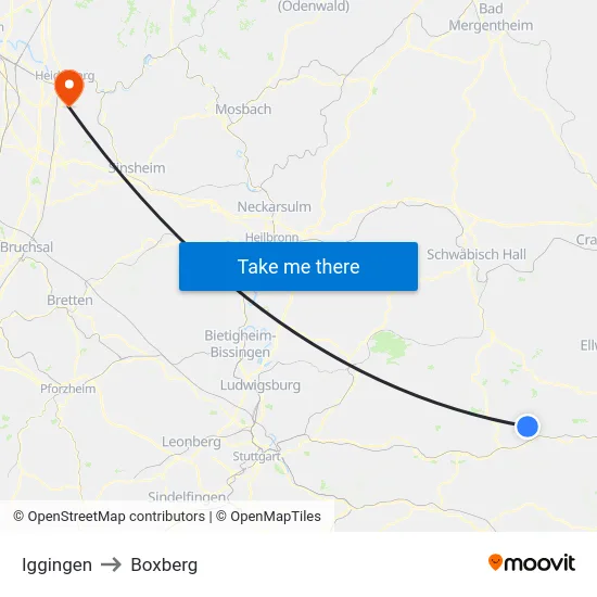 Iggingen to Boxberg map