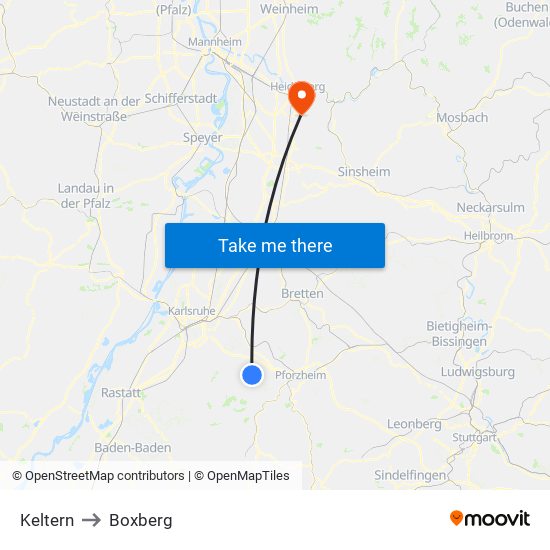 Keltern to Boxberg map