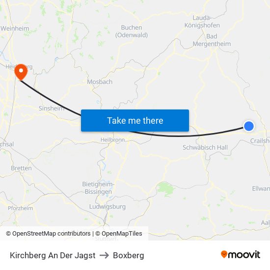 Kirchberg An Der Jagst to Boxberg map