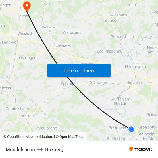 Mundelsheim to Boxberg map