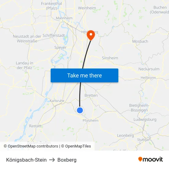 Königsbach-Stein to Boxberg map
