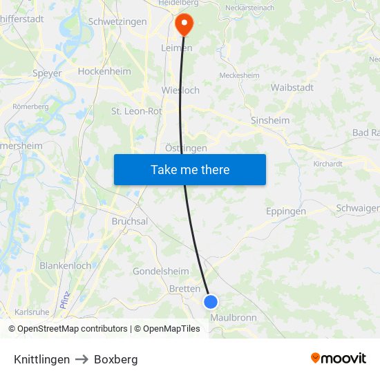 Knittlingen to Boxberg map