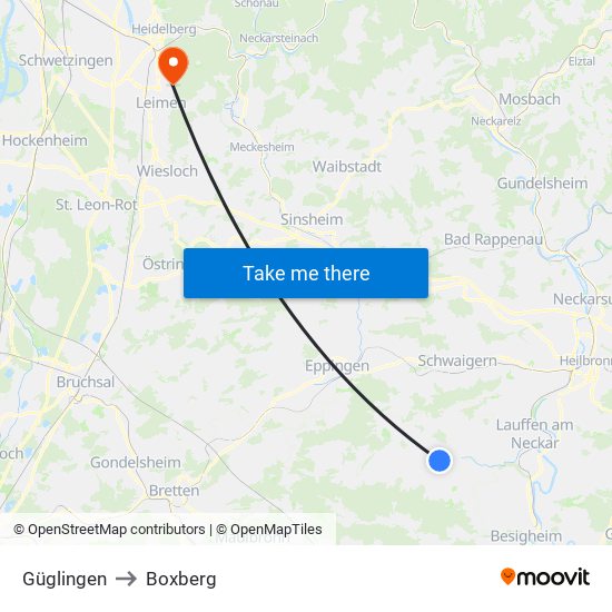 Güglingen to Boxberg map