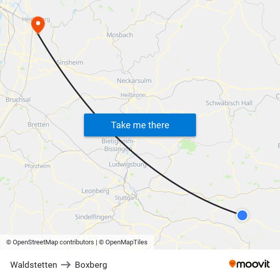 Waldstetten to Boxberg map