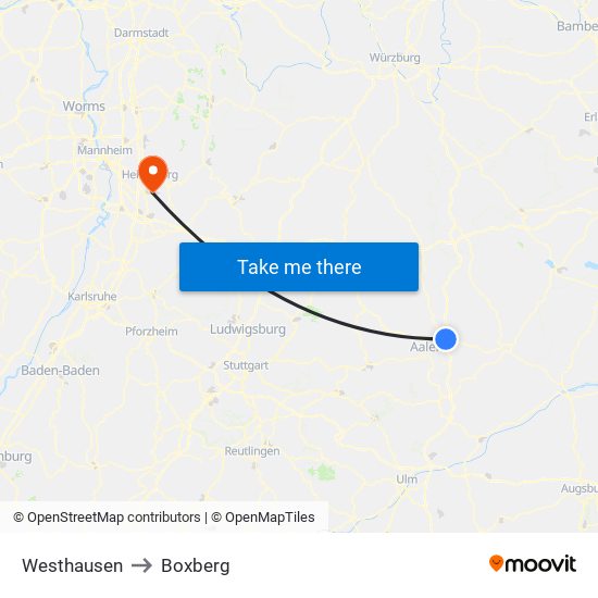 Westhausen to Boxberg map