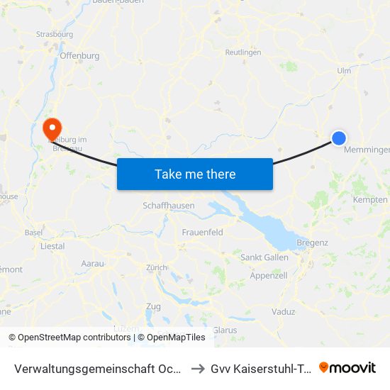 Verwaltungsgemeinschaft Ochsenhausen to Gvv Kaiserstuhl-Tuniberg map