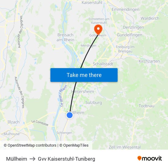 Müllheim to Gvv Kaiserstuhl-Tuniberg map