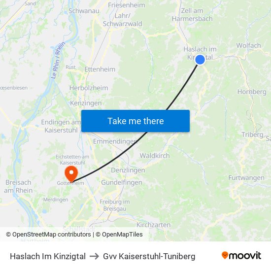 Haslach Im Kinzigtal to Gvv Kaiserstuhl-Tuniberg map