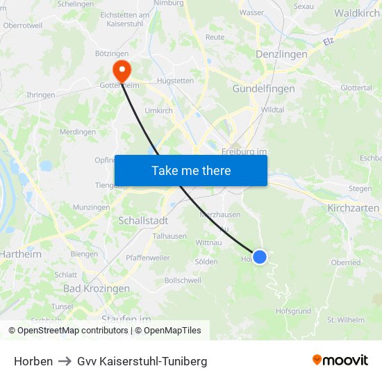 Horben to Gvv Kaiserstuhl-Tuniberg map